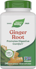Nature's Way Ginger Root Capsules 550 mg per capsule, Digestive Comfort* Reduces Motion-Related Nausea*, 1,100 mg per 2 Capsules, Non-GMO Project Verified, Vegan, 240 Count (Packaging May Vary)