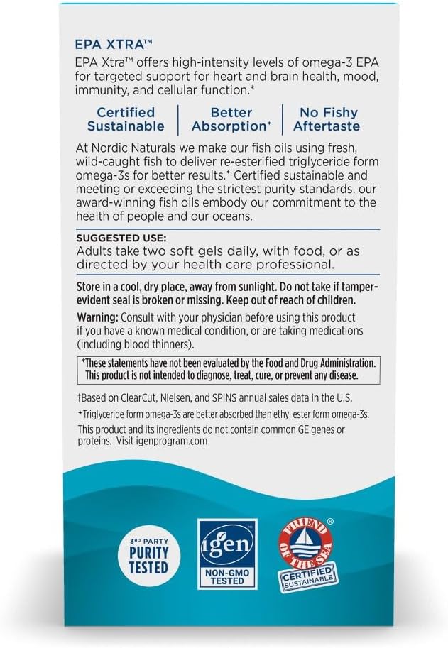 Nordic Naturals EPA Xtra, Lemon - 90 Soft Gels - 1640 mg Omega-3 - High-Intensity EPA Formula for Positive Mood, Heart Health & Healthy Immunity - Non-GMO - 45 Servings