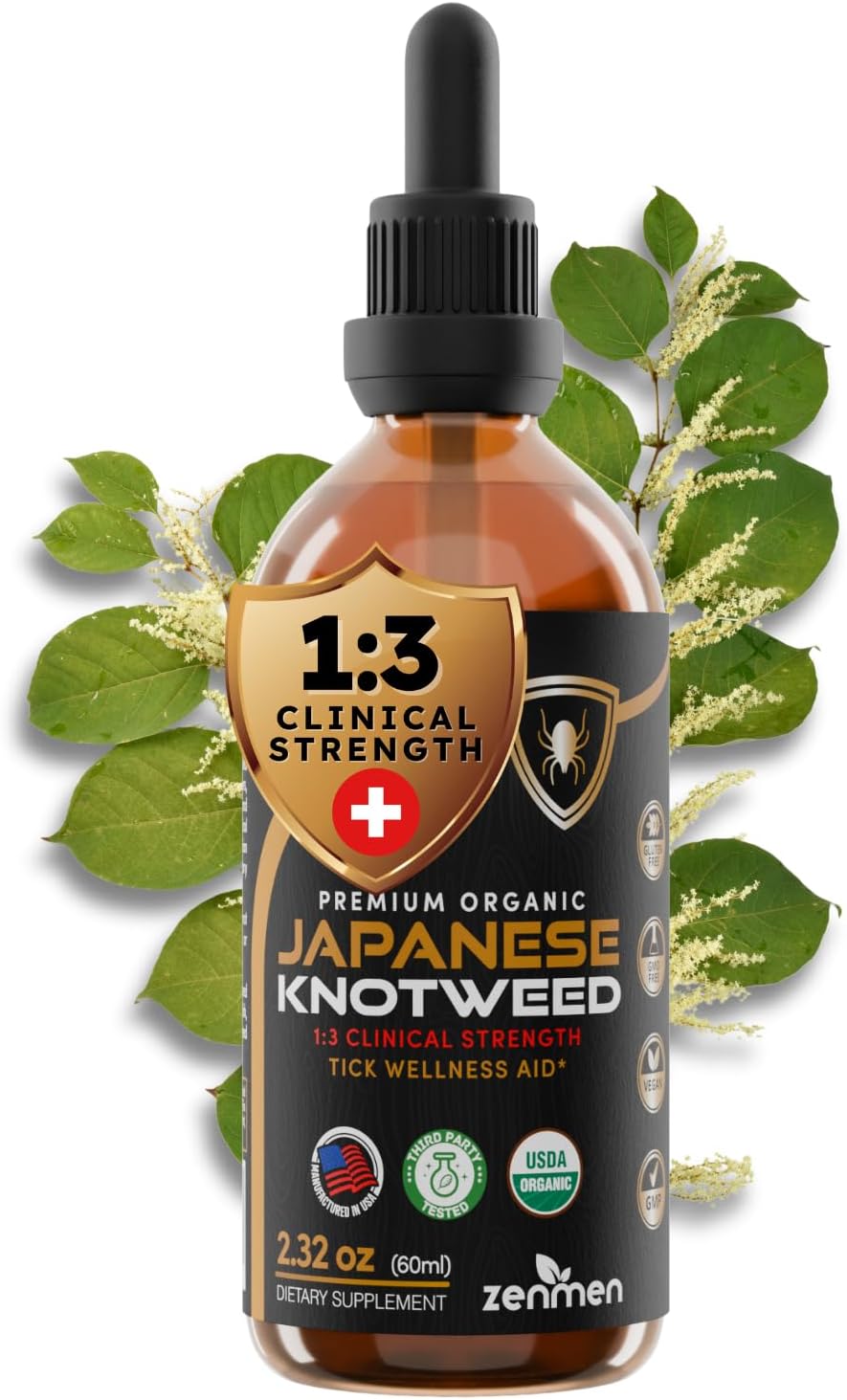 Japanese Knotweed Premium Resveratrol USDA 3rd Party Tested Tincture 60ml/2.32 Oz - 1:3 Clinical Strength Ratio - Tick Wellness Aid and Immune Support Supplement - Made in The USA
