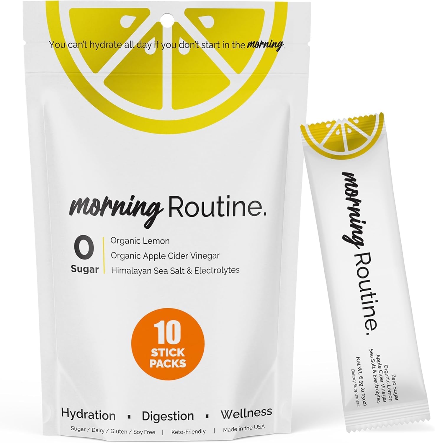 ROUTINE Morning Daily Hydration | Electrolyte Powder Packets with Apple Cider Vinegar, Lemon, and Sea Salt | Keto & Paleo-Friendly Electrolyte Drink Mix (10 Pack)
