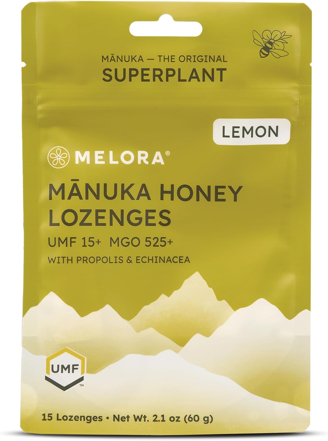 Manuka Honey Lozenges, Lemon Lozenges for Sore Throat Relief, 15 Honey Cough Drops (2.1 oz) – Dry Mouth Lozenges infused with Propolis & Echinacea, made with Raw Honey for Immune Support