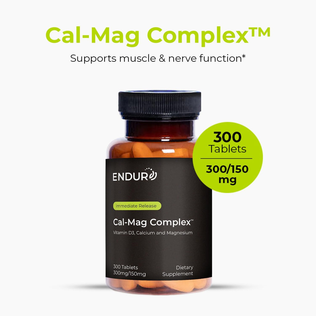 Calcium Magnesium Supplement (Cal-Mag Complex) - 300mg Calcium & 150mg Magnesium - 300 Tablets - Endurance Products Company