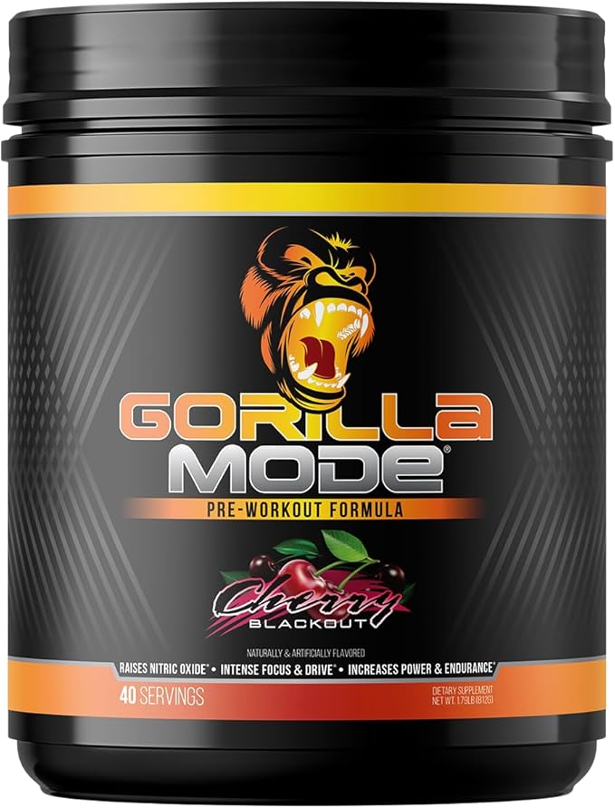 Gorilla Mode Pre Workout - Massive Pumps Laser Focus Energy Power - L-Citrulline, Creatine, L-Tyrosine, Betaine, Hydroprime, Alpha-GPC, 400mg Caffeine, Huperzine A - 812g (Cherry)