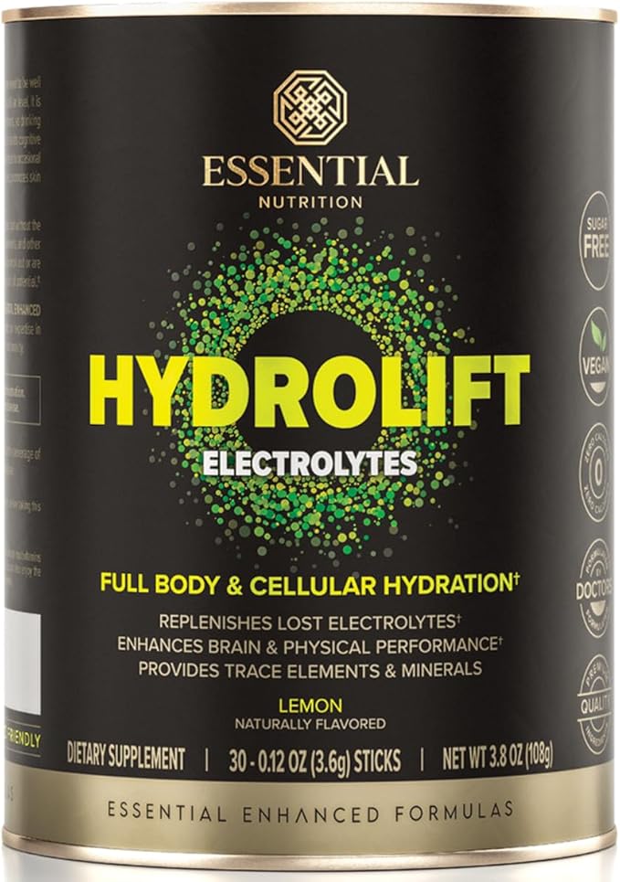 Essential Nutrition Hydrolift Electrolytes - Powerful Hydration Formula - with Trace Elements & Minerals - Keto Friendly - Sugar Free - Lemon, Naturally Flavored - 30 Sticks