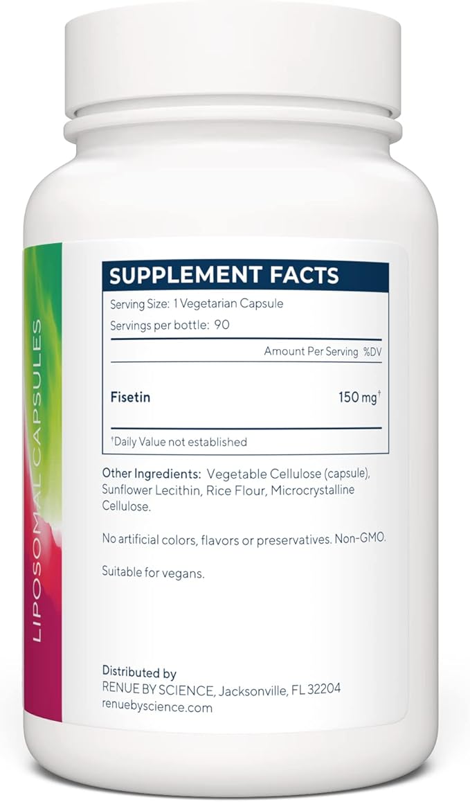 Renue By Science Fisetin | 90 Liposomal Fisetin Supplements - 150mg Fisetin per Serving | Senolytic Supplements | Bioavailable Formula for Increased Absorption | Non-GMO & Made in The USA