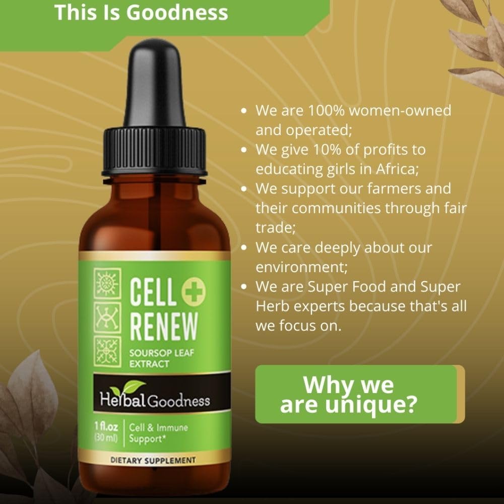 Cell Renew 1oz - Graviola Extract, Soursop Graviola Leaf Extract 15x Strength - Cell Rejuvenation, Cellular Support Immune Boost Fiber Supplement - 100% Organic and Gluten Free - 1 btl