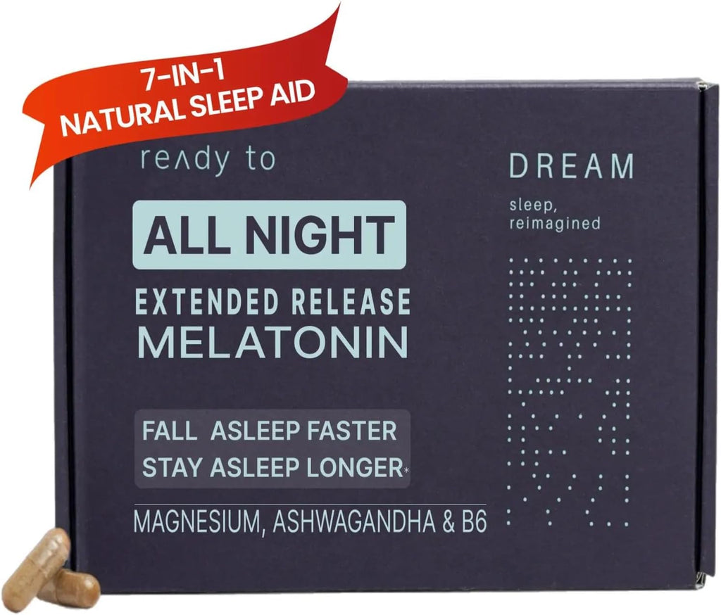 Dream Natural Sleep Aid for Adults – Sleep Supplement with Time Release Melatonin, Magnesium, Ashwagandha, B6 & Chamomile – Non-Habit Forming Sleep Vitamins – 60 Capsules