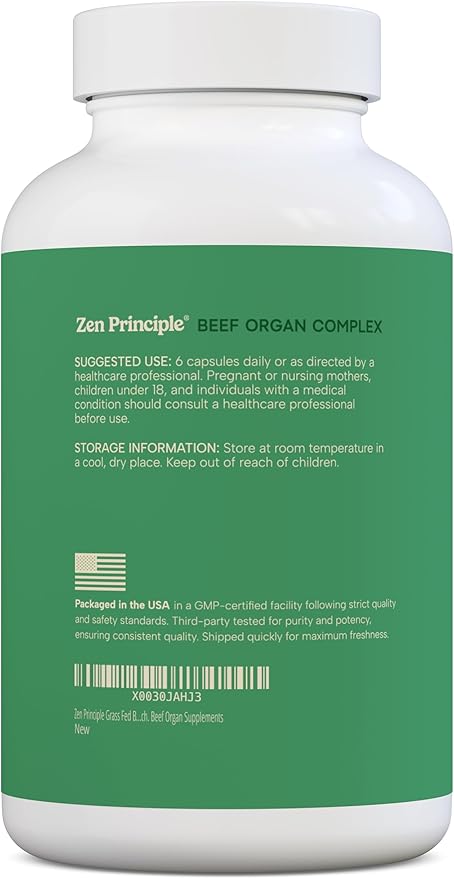 Zen Principle Grass Fed Beef Organs Supplement – Desiccated Liver, Heart, Kidney, Pancreas, Spleen, Intestine & Tripe/Stomach – Grass-Fed & Grass-Finished on The Natural Pastures of New Zealand