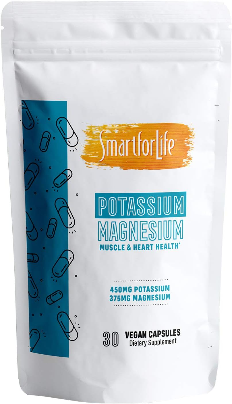 SMART FOR LIFE Magnesium Potassium Supplement – High Absorption Magnesium Complex – Magnesium and Potassium for Vascular Health, Leg Cramps, Magnesium for Sleep – Gluten-Free - 30 Vegan Capsules