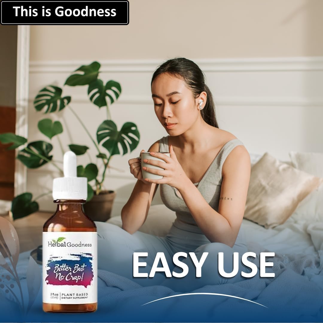 Herbal Goodness Bitter But No Crap Liquid Supplement for Body Cleanse, Energy Support and Health Boost | Non-GMO Burdock Root Organic, Bitter Melon, Maca Root, Dandelion Root - 2 fl. oz per Bottle
