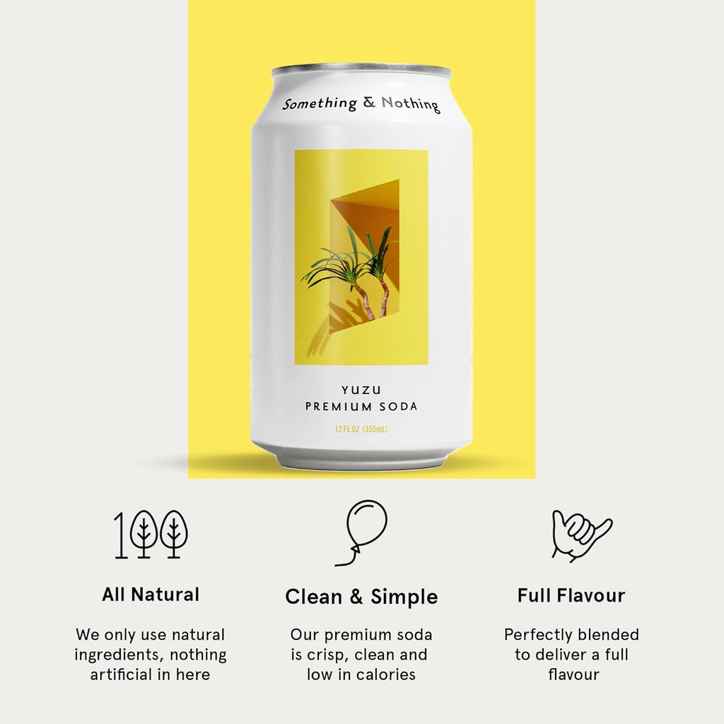 Something & Nothing Yuzu Flavoured Sparkling Water | Lightly Carbonated, Full Flavoured with Added Grape & Lemon Juice | Vegan & Low Calorie Soda | 12 Fl Oz Cans (Pack of 12)