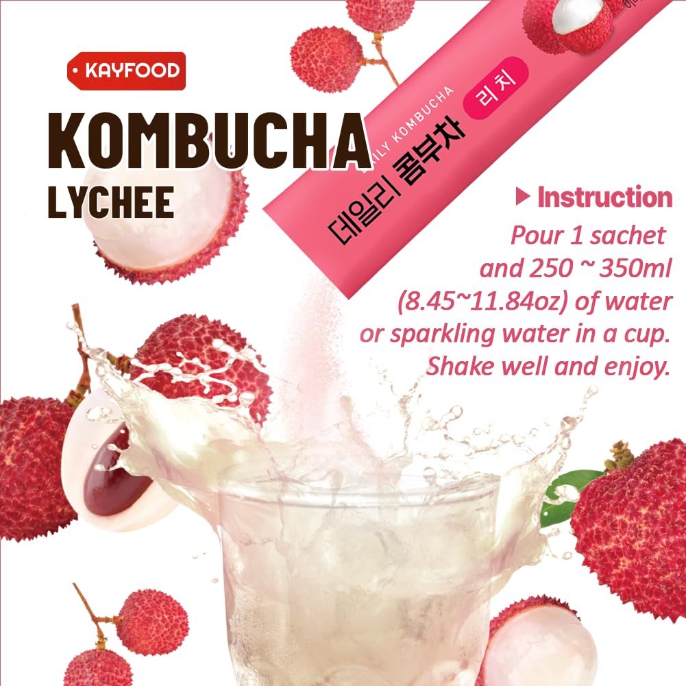 KAYFOOD-Kombucha-Lychee-Garden-Daily Zero Sugar, Diet, Gut Healthy Sparkling Beverage, Fermented Korean Drinks for Iced Tea Hot Tea, Workout T (10ST)