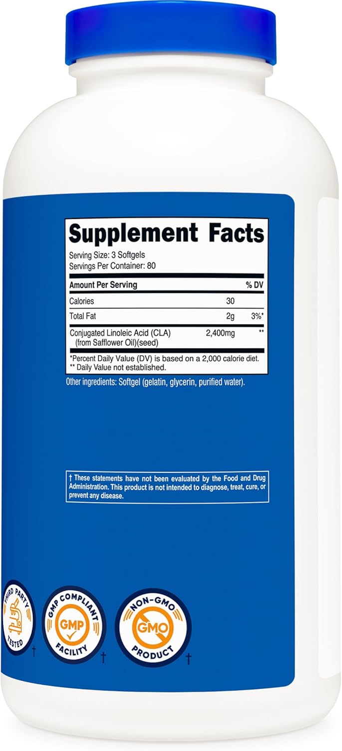 Nutricost CLA (Conjugated Linoleic Acid) 2,400mg, 240 Softgels - Gluten Free, Non-GMO, 800mg Per Softgel (2 Bottles)