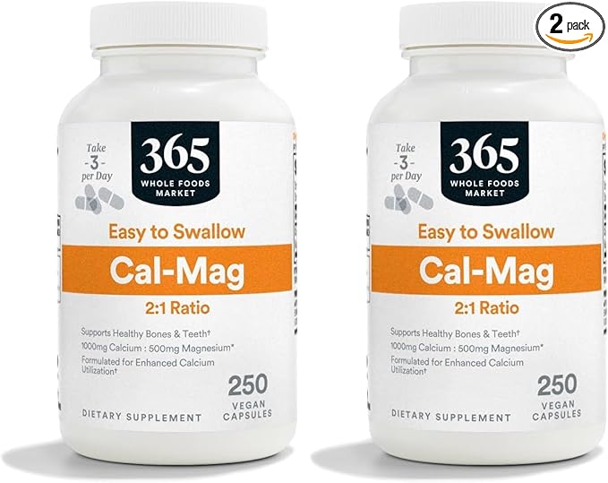 365 by Whole Foods Market, Calcium 1000Mg Magnesium 500Mg Easy Swallow, 250 Veg Capsules (Pack of 2)
