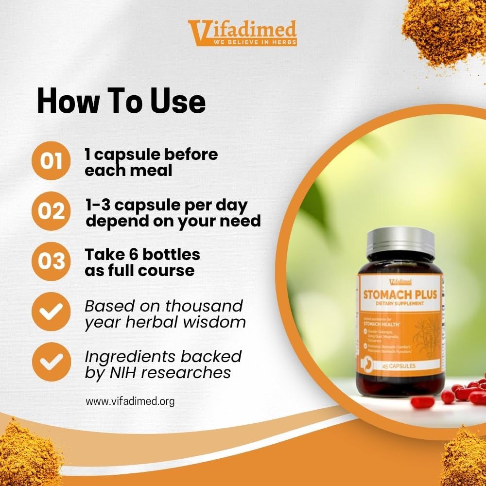 Stomach Plus, Stomach Lining Support, Acid Digestive Balance, with Galangal, Dong Quai, Cinnamon & Magnolia-4 Bottles