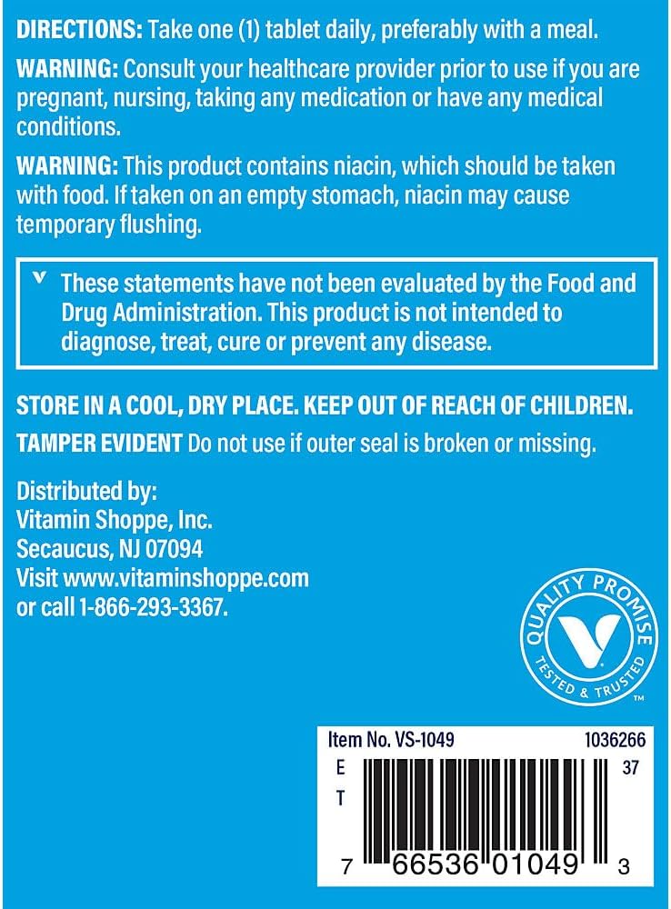 The Vitamin Shoppe B-Complex 125 – Supports Energy Production, Nervous System Function & Nutrient Metabolism – Excellent Source of B1, B2, B6, B12, Niacin, Folic Acid & Biotin (300 Tablets)