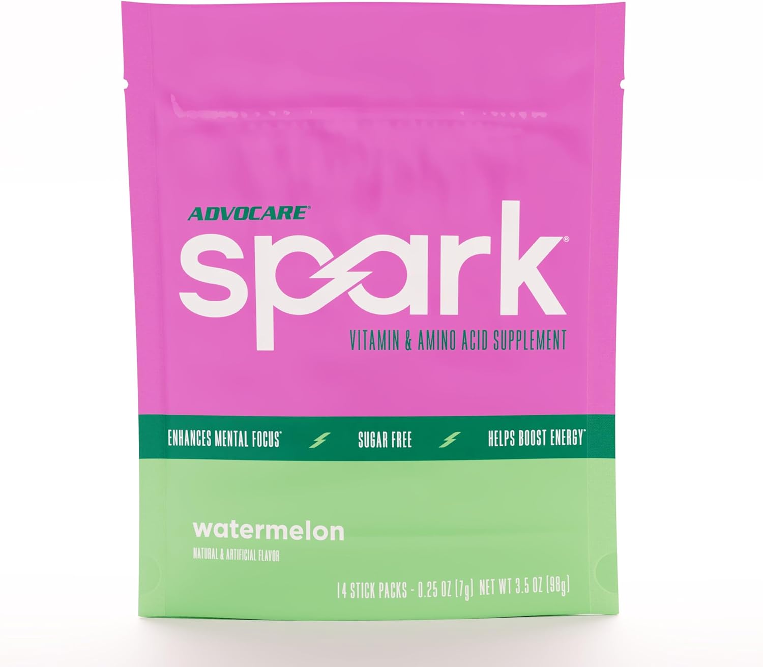 AdvoCare Spark Vitamin & Amino Acid Supplement - Focus & Energy Drink Powder Mix with Vitamin A, B-6, C & E - Also Includes L-Carnitine & L-Tyrosine - Water Melon, 14 Stick Packs
