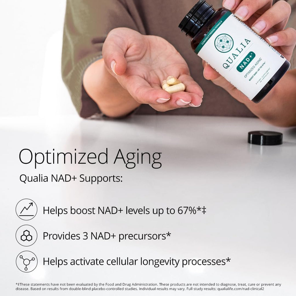 Qualia NAD Supplement — Clinically Proven to Boost NAD+ up to 67%. Optimized Aging, Energy, Focus. Elite NAD+ Booster Ingredients: Nicotinamide Riboside (NIAGEN,) Niacin, Niacinamide (3 Month Supply)