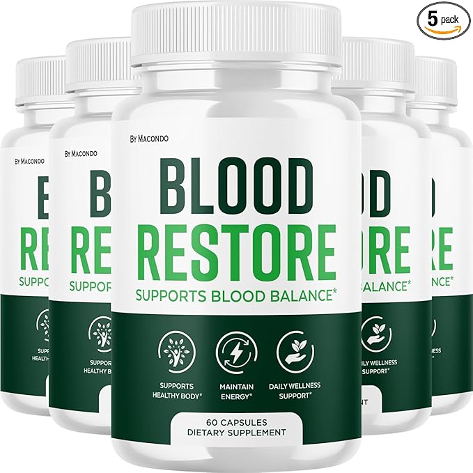 Macondo (5 Pack) Blood Restore Capsules - Official BloodRestore Support Supplement Balance - Maximum Strength, Daily Natural Multivitamin for Overall Health - 300 Capsules for 5 Months