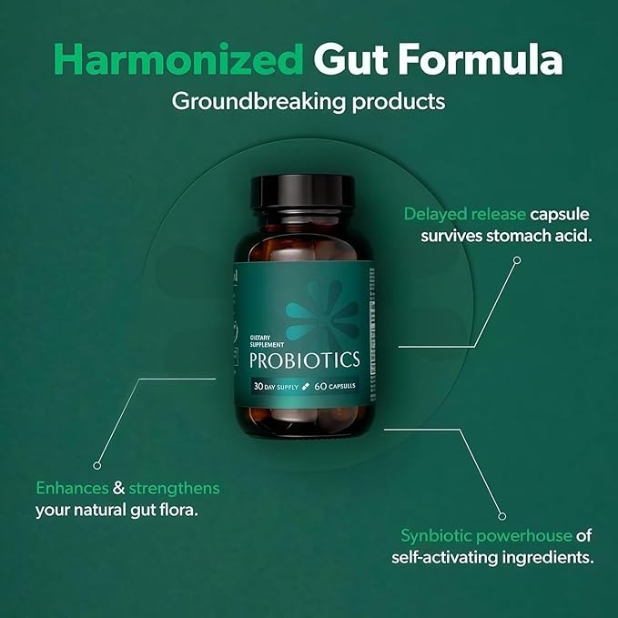 Premium Probiotics - Digestive Health Probiotic - Gut Support for Men & Women with Xylooligosaccharides, Gluten Free & Vegan - (60 Count)