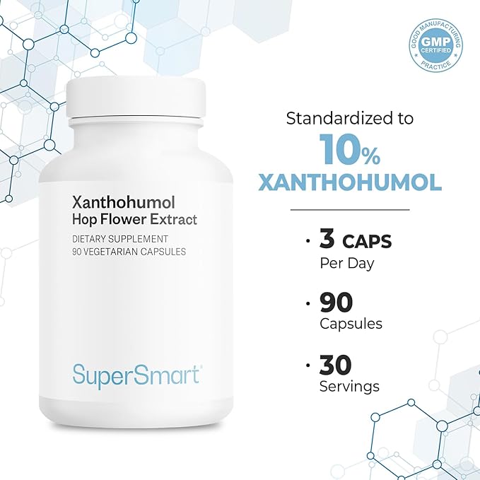 Supersmart - Xanthohumol Supplement 150mg per Day (Hops Flower Extract) | Non-GMO & Gluten Free - 90 Vegetarian Capsules