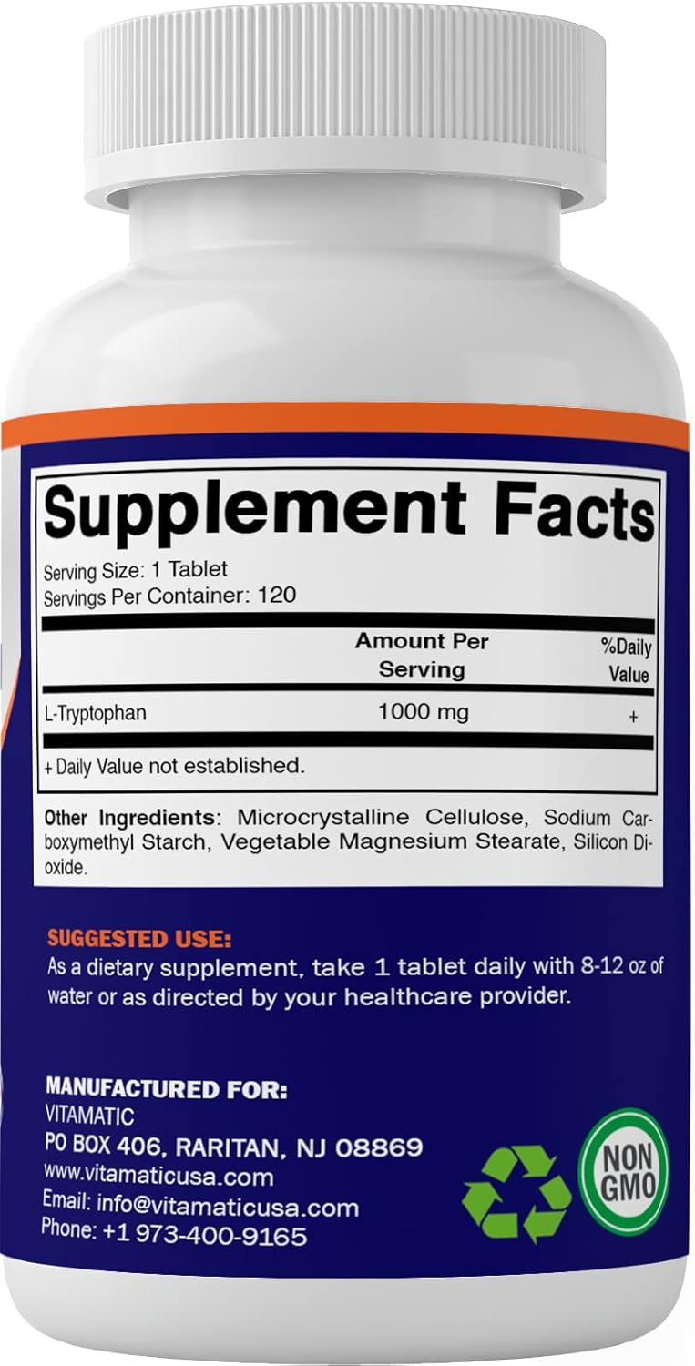 Vitamatic L-Tryptophan 1000mg 120 Tablets (120 Tablets (Pack of 1)) (3 Bottles)