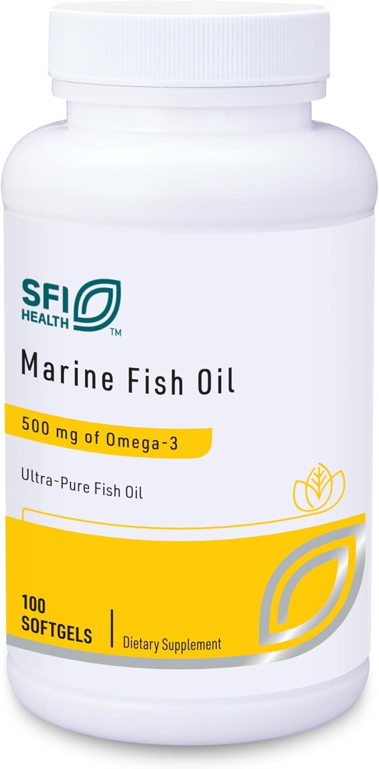 Klaire Labs Marine Fish Oil - Ultra Pure 300 Milligrams EPA & 200 Milligrams DHA Omega 3 Unflavored Fish Oil with No Fishy Taste, Gluten-Free (100 Softgels)