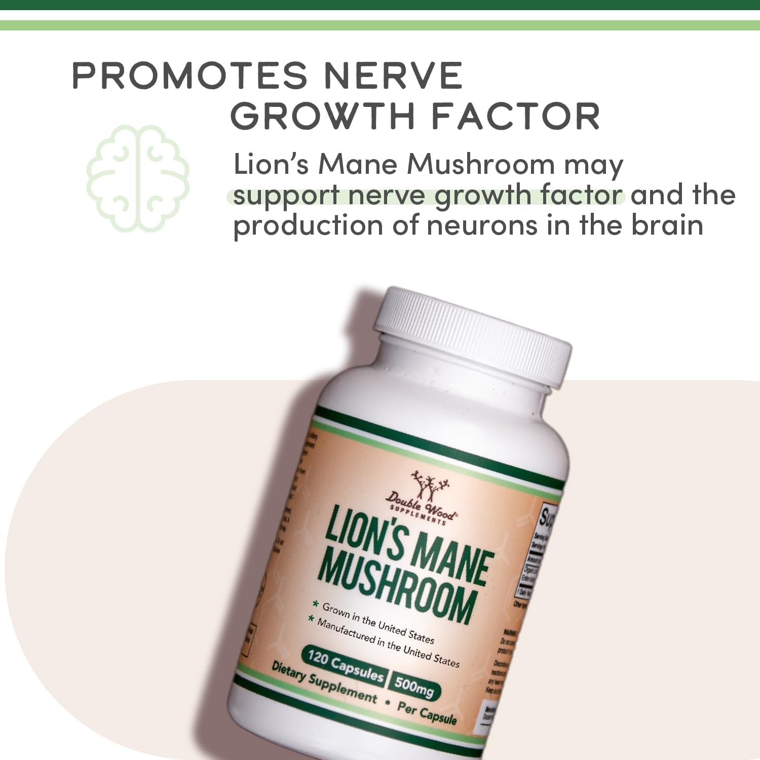 Organic Lions Mane Mushroom Capsules (120 Count), for Brain Support and Immune Health, Third Party Tested and Grown in The USA - by Double Wood
