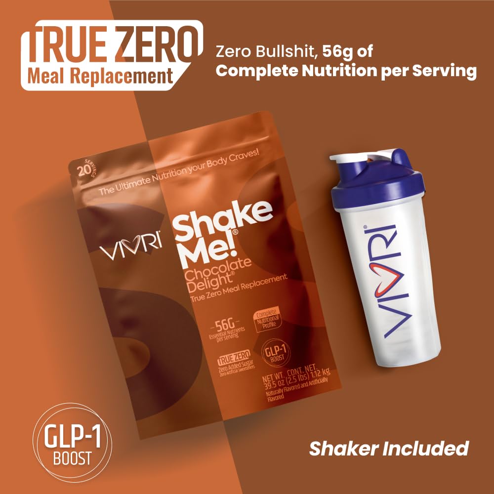 VIVRI Shake Me! Chocolate Delight Meal Replacement | 20 Servings | 22g Triple Premium Protein, 45 Nutrients & 8 Superfoods | Supports Weight Loss, Health, Energy & GLP-1 Treatments | Shaker Included