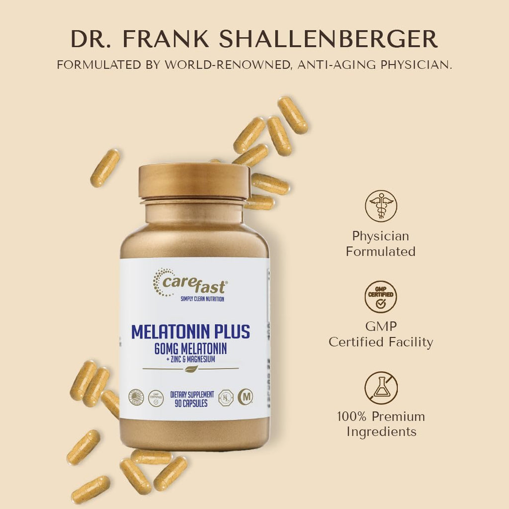 60mg Melatonin Plus Extra Strength High Dose Sleep Supplement 90 Capsules - Veggie Capsules - Fast Acting Formulated by Dr Shallenberger with Zinc & Magnesium for Maximum Quick Absorption