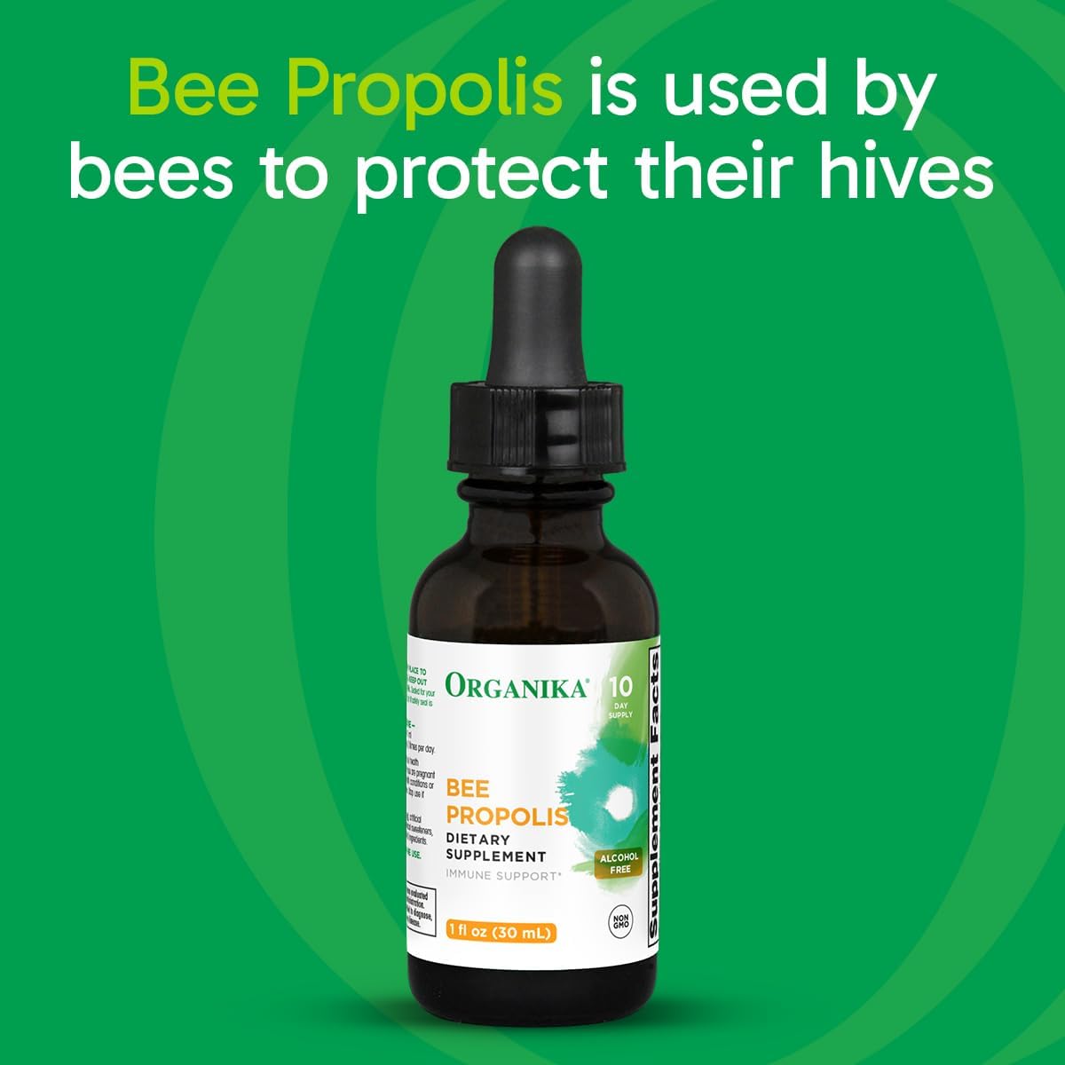 Organika Bee Propolis Tincture 1 oz: Vegan Propolis Extract - Throat and Breathing - Free of Gluten, GMO, & Artificial Flavors - 10 Day Prop Drops Supply