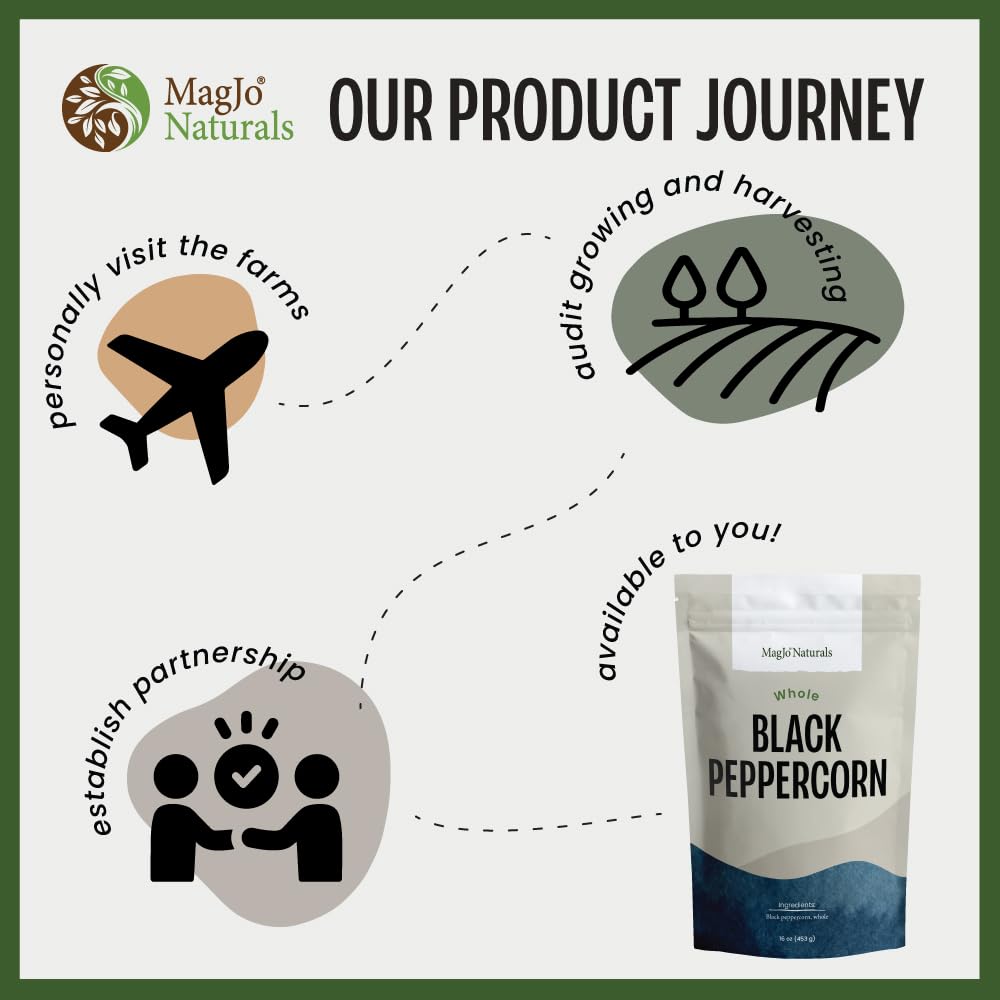 MagJo Naturals Black Peppercorn (whole), Exclusive Cambodian Memot Black Pepper