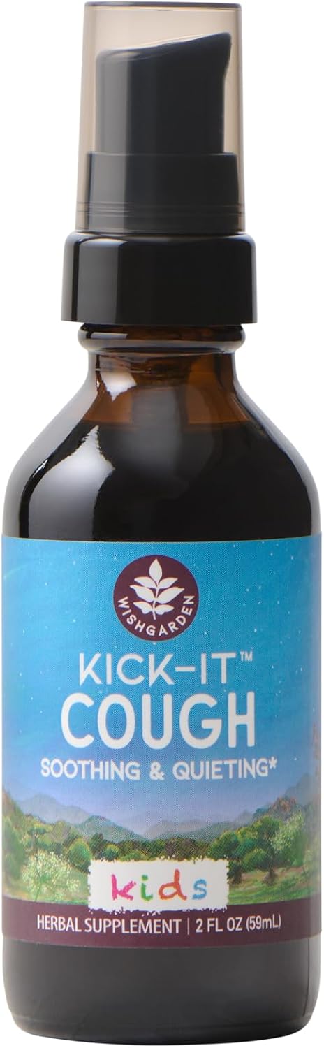 WishGarden Herbs Kick-It Cough for Kids - Natural Herbal Cough Suppressant for Kids & Childrens Expectorant Helps Calm Stubborn Coughs and Soothe Sore Throats, Safe & Effective for Children 0-12, 2oz