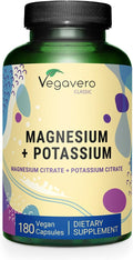 Potassium (250 mg) Magnesium (250 mg) Citrates | Highly Bioavailable Supplement | Blood Pressure, Nervous System, Nerve Support* | Lab-Tested, NO Artificial Additives | 180 Capsules | Vegan