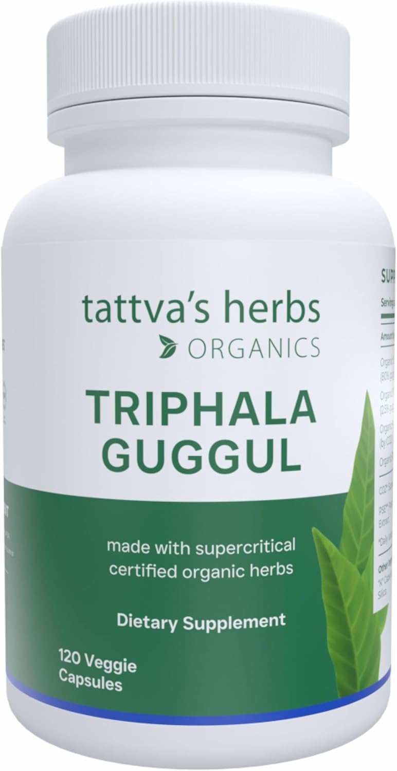 Triphala Guggul Herbal Supplement, Ayurveda Herbal Supplements, Digestive Health and Support, Organic Triphala Capsules, 120 Count, 25 Years of Premium Service