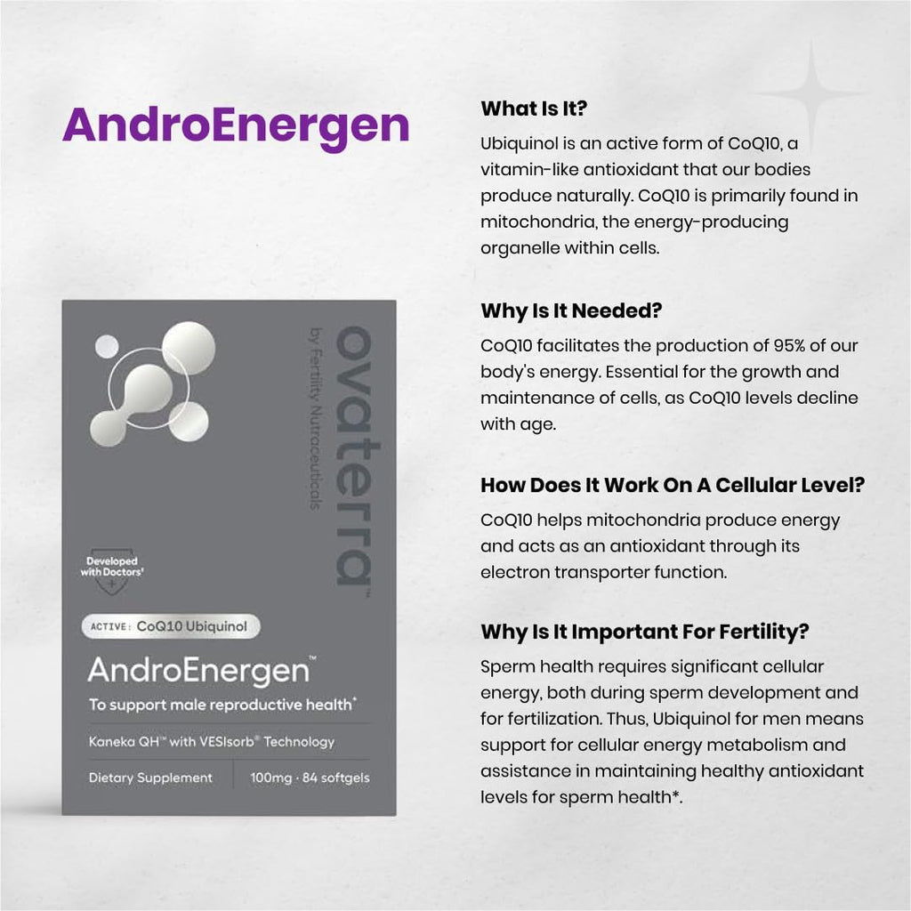 AndroEnergen Male Fertility Supplements, Ubiquinol 100mg CoQ10 Softgels to Support Men’s Reproductive & Sperm Health with Kaneka QH CoQ10 & VESIsorb® Absorption Technology (84 Softgels 28 Day Supply)