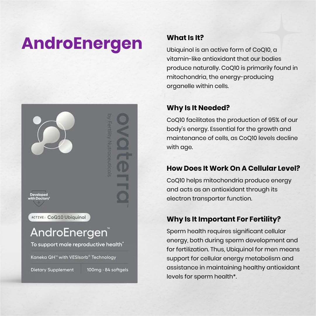 AndroEnergen Male Fertility Supplements, Ubiquinol 100mg CoQ10 Softgels to Support Men’s Reproductive & Sperm Health with Kaneka QH CoQ10 & VESIsorb® Absorption Technology (84 Softgels 28 Day Supply)
