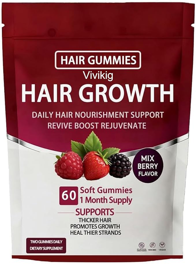 Lumin Hair Growth Gummies – Daily Hair Nourishment with Biotin, Collagen & Botanical Extracts – Supports Thicker, Stronger & Healthier-Looking Hair – Mixed Berry Flavor, 60 Gummies (1)