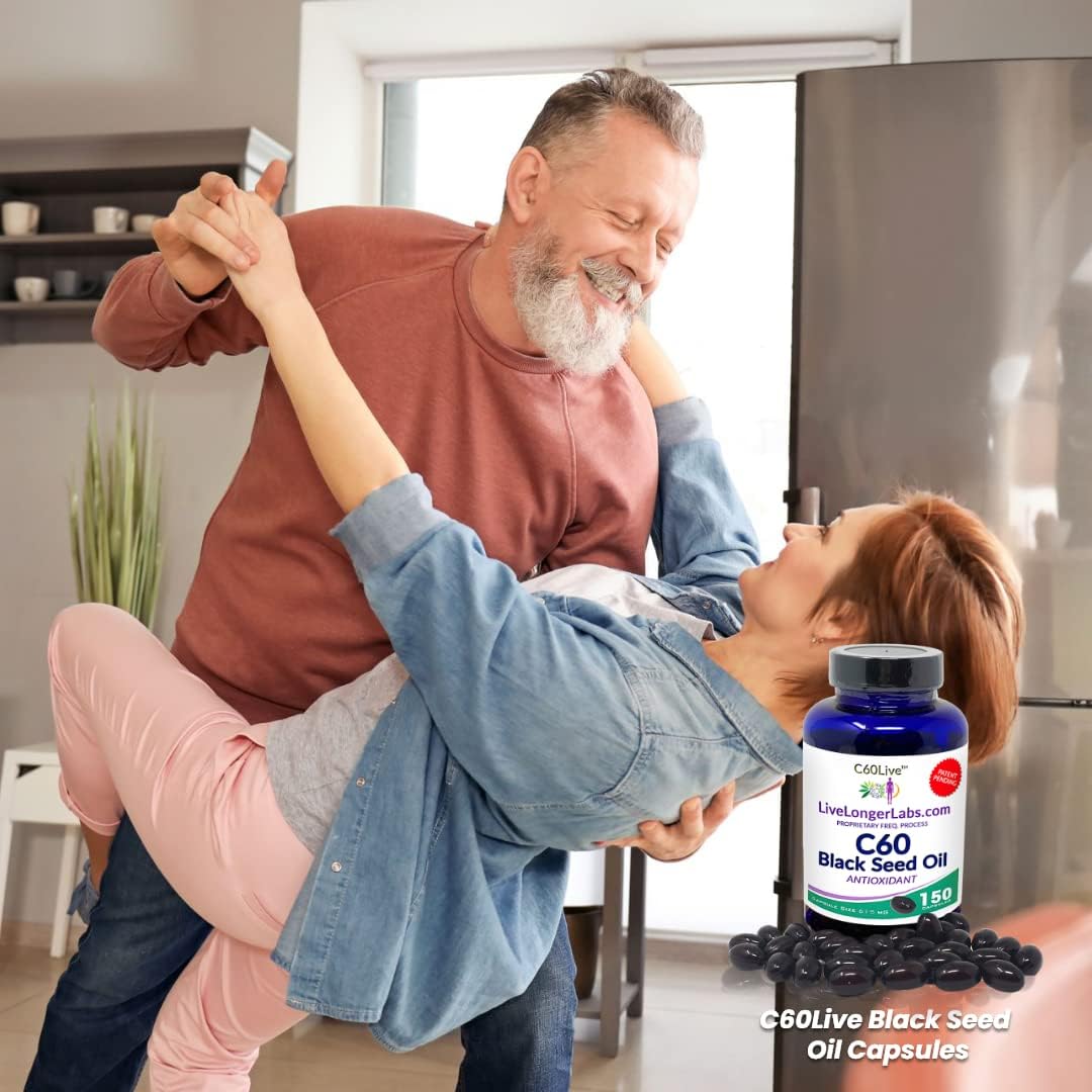Carbon 60 (Fullerene) with Black Seed Oil - Antioxidant Supplement - for Blood Pressure, Cholesterol & Liver Support - All Natural Ingredients - 150 Gel Capsules