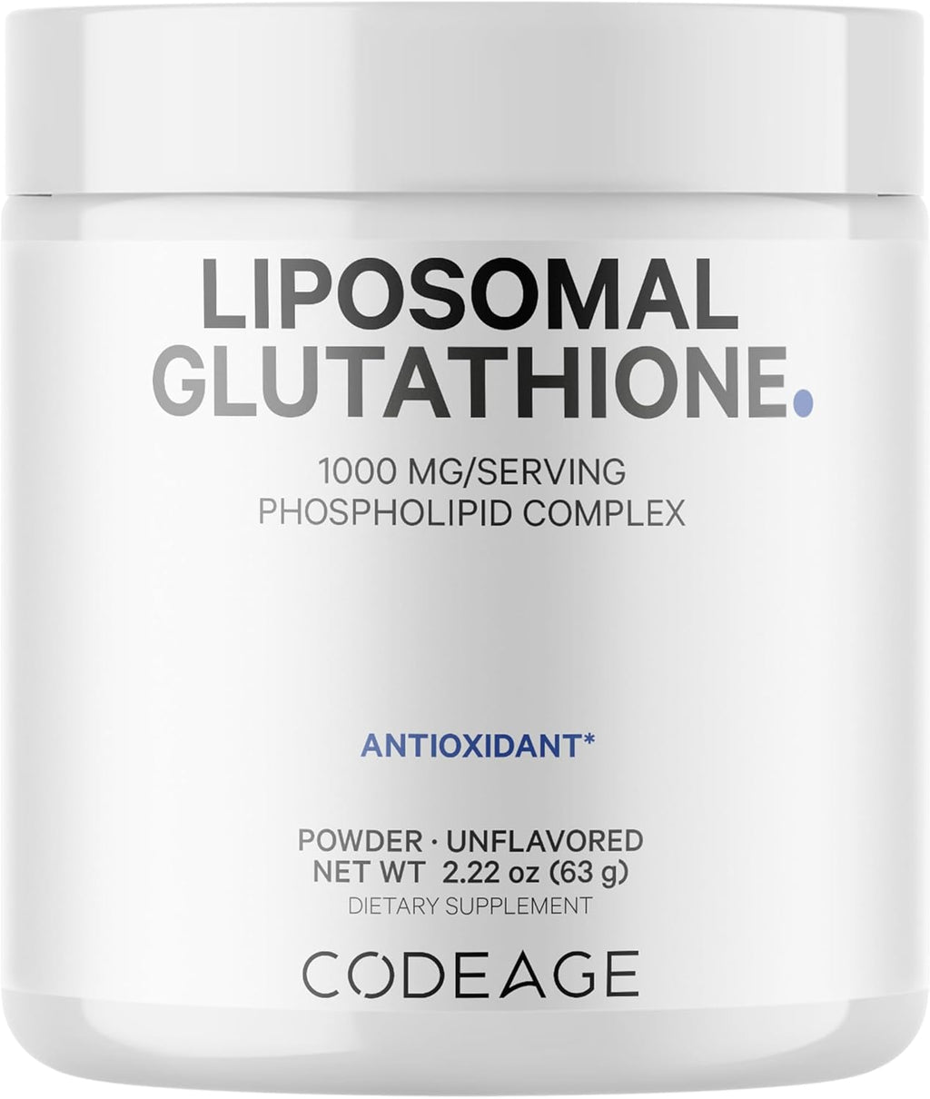 Codeage Liposomal Glutathione Powder - 1,000 mg L-Glutathione per Serving, Liposomal Delivery - 2-Month Supply - Vegan Reduced L-Glutathione - Unflavored - Phospholipid - Non-GMO Gluten-Free - 2.22 Oz
