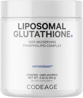 Codeage Liposomal Glutathione Powder - 1,000 mg L-Glutathione per Serving, Liposomal Delivery - 2-Month Supply - Vegan Reduced L-Glutathione - Unflavored - Phospholipid - Non-GMO Gluten-Free - 2.22 Oz