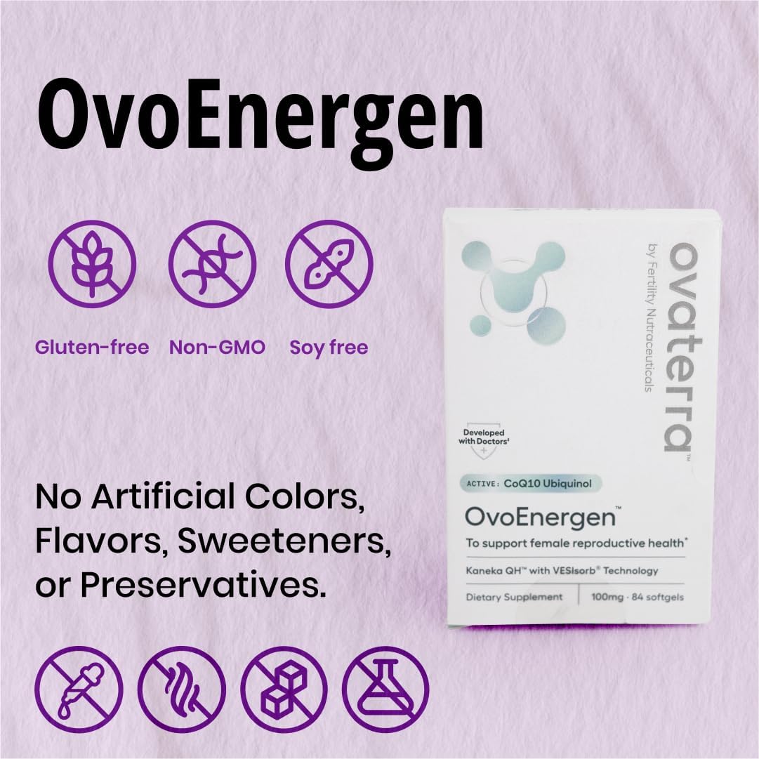 OvoEnergen Ubiquinol CoQ10 100mg Softgels, CoQ10 Supplement for Women to Support Reproductive Health and Egg Health, Fertility Booster with Kaneka QH, VESIsorb® Technology (84 Softgels, 28 Day Supply)