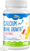 500 MG Calcium Supplement with Vitamin D3 & K2, Zinc, Magnesium & Prebiotics. Kids Vitamins for Kids' Height. Bone Strength, High Absorption, Orange Chewables, Non-GMO, Gluten Free, 60 Tabs