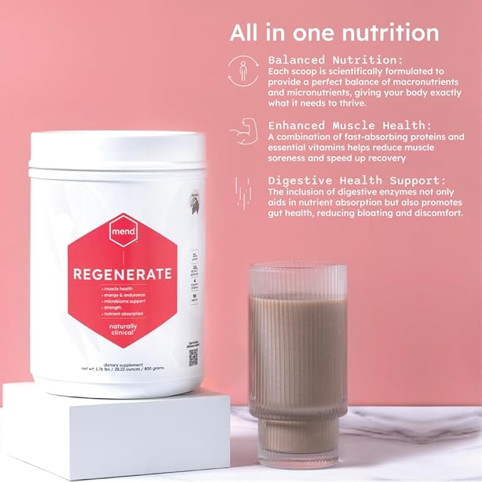 MEND Regenerate, Post Workout Recovery, Immune Support, and Sports Nutrition Supplement for Men and Women - Natural, Gluten Free, and Non-GMO - Cocoa Protein Powder, 20 Servings