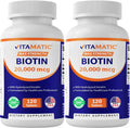 Vitamatic High Potency Biotin 20000 mcg (20mg) with Keratin 100mg - 120 Vegetarian Tablets - Biotin Supplements for Healthy Hair Skin & Nails for Adults (120 Count (Pack of 2))