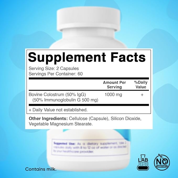 Vitamatic Bovine Colostrum Supplement 1000 mg per Serving - 50% Highest IgG - Supplement for Gut Health, Hair Growth, Beauty, Muscle Recovery, & Immune Support - 120 Capsules - 2 Pack
