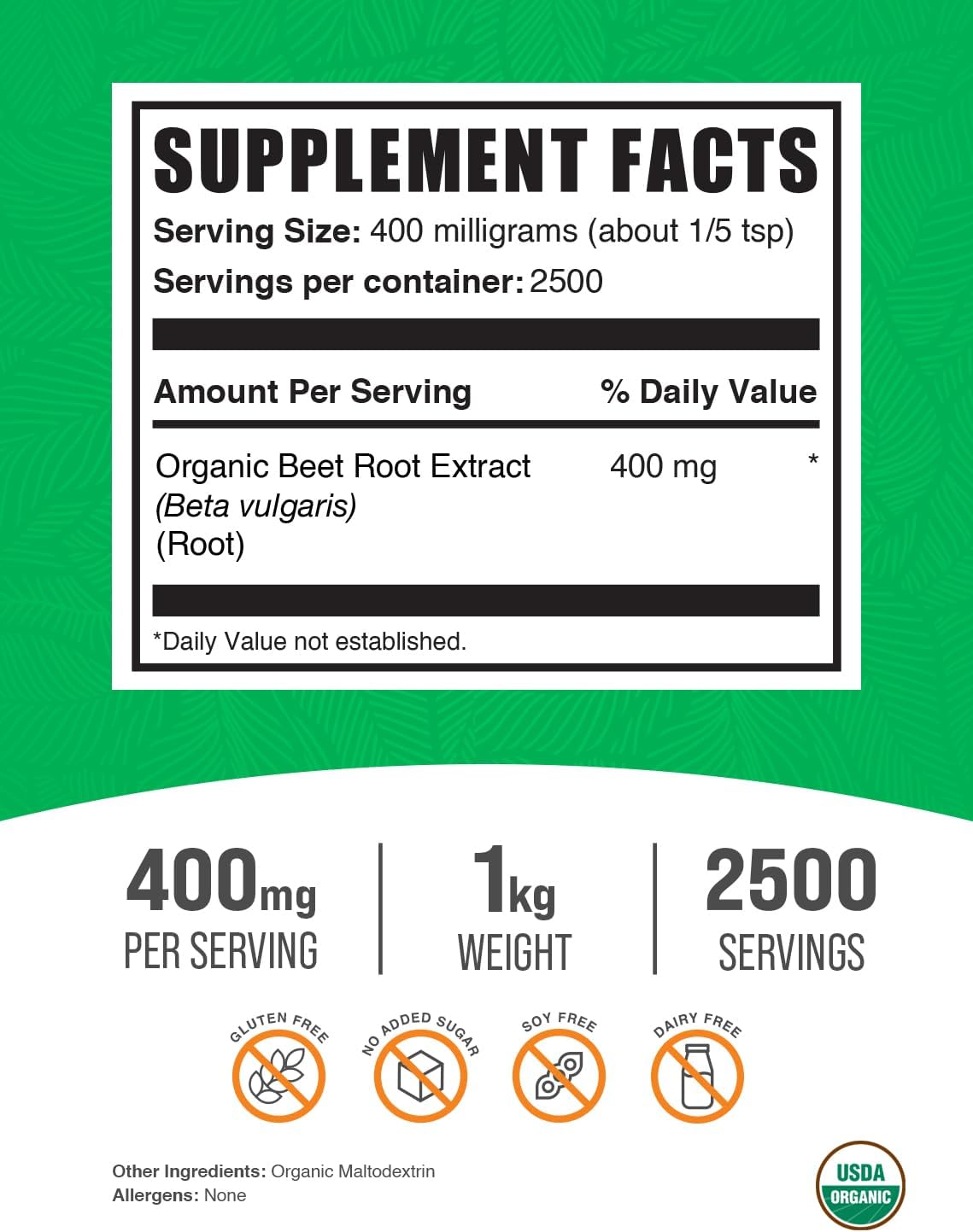 BulkSupplements.com Organic Beet Root Extract Powder - Organic Beet Root Powder, Superfood Supplement - Vegan & Gluten Free, 400mg per Serving, 1kg (2.2 lbs) (Pack of 1)