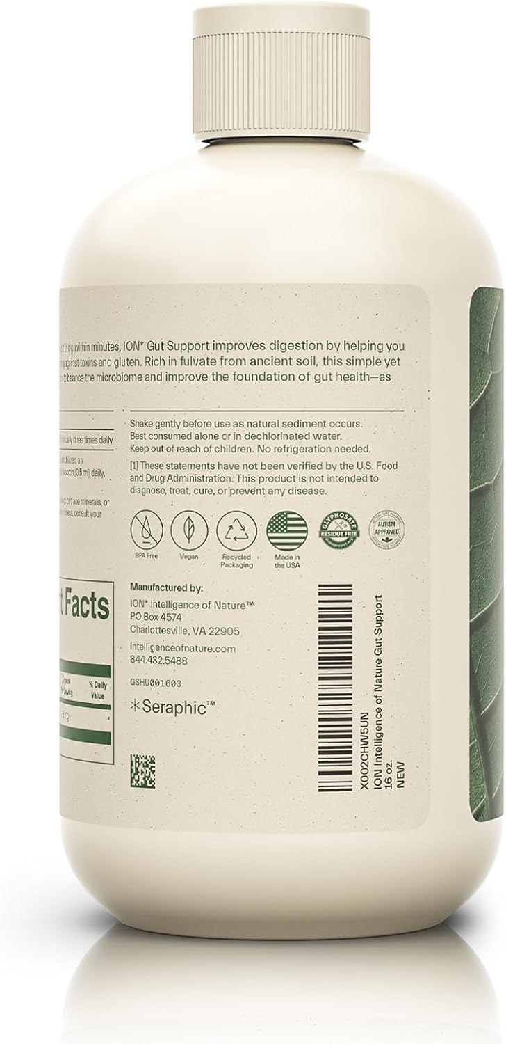 ION* Intelligence of Nature Gut Support Liquid Supplement - Gut & Digestive Health Liquid Drops, Cleanse & Detox with Humic Extract for Women & Men, Adults & Kids 4+ - 16 fl oz (Pack of 1)