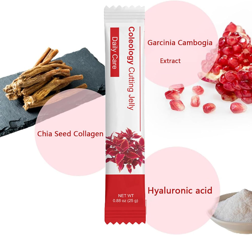Coleology Cutting Jelly - Korean Jelly Stick Combo with 1200mg Garcinia Cambogia Extract, Chia Seeds Collagen, Detox & Digestion Support & Daily Care, Pomegranate Flavored - 8.81 oz (1Boxes)