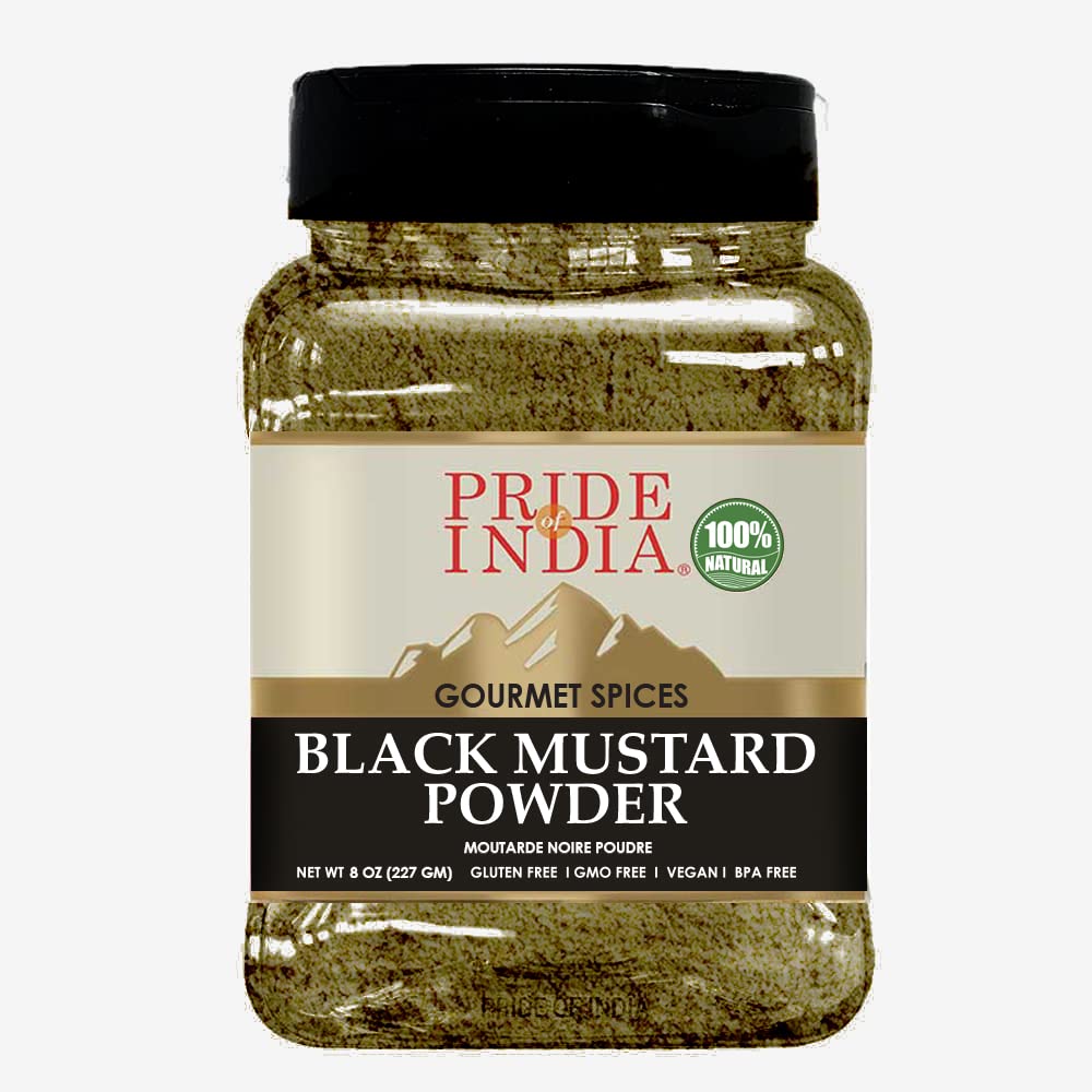 Pride of India - PACK of 6 - Black Mustard Seed Ground-Perfect Ingredient in Spice Blends-Spice up Pickles/Curries/Stews-Additives Free/Gourmet Spice-Easy to Store – 8 oz. Medium Dual Sifter Jar